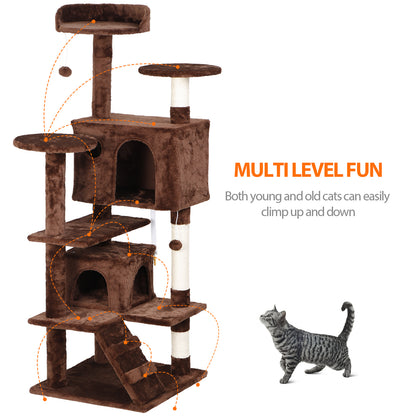 55-Inch Multi-Level Cat Tree Tower Activity Center with Condo - Available in 6 Colors