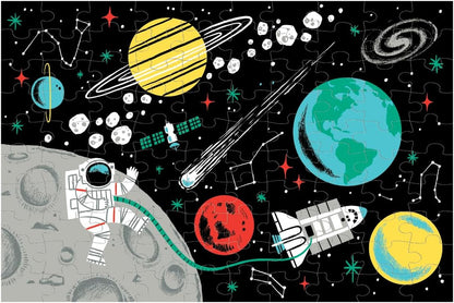 Outer Space Glow in the Dark 100-Piece Jigsaw Puzzle Featuring a Captivating Scene of Planets, Stars, and Intriguing Hidden Details