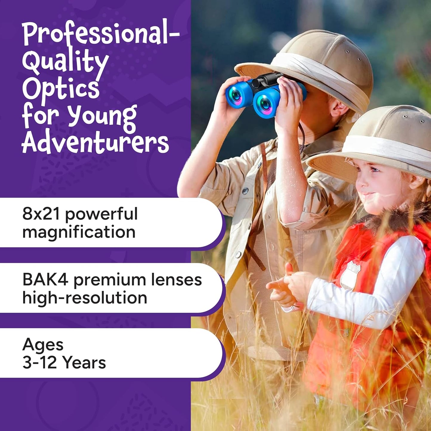 Think Peak Blue Binoculars - Compact Outdoor Adventure and STEM Educational Tool for Children Aged 3-12, Perfect for Bird Watching, Camping, and Nature Exploration