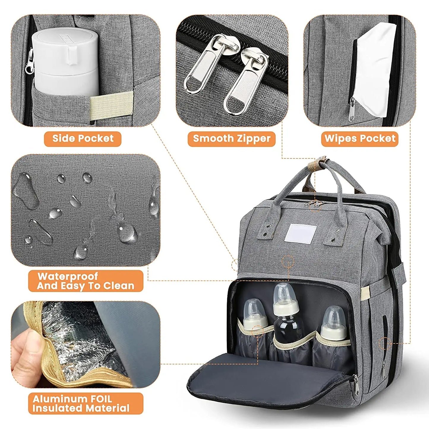 Stylish Multi-Functional Mommy Bag with Folding Baby Bed and Large Capacity for Diapers and Milk Bottles