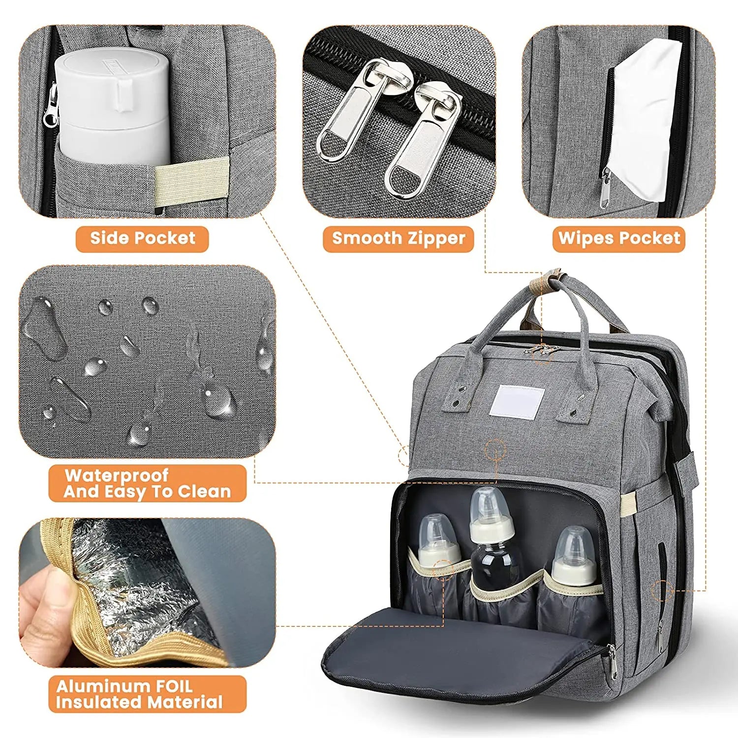 Stylish Multi-Functional Mommy Bag with Folding Baby Bed and Large Capacity for Diapers and Milk Bottles