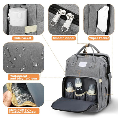 Stylish Multi-Functional Mommy Bag with Folding Baby Bed and Large Capacity for Diapers and Milk Bottles