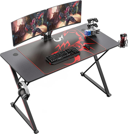 47-Inch X-Shaped Gaming Desk with Mouse Pad, Headphone Hook, Controller Stand, and Cup Holder