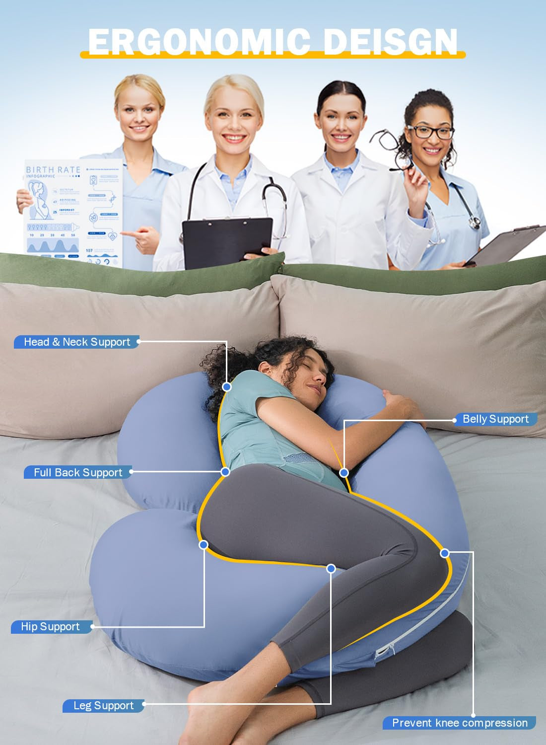 Cooling Maternity Pillow for Expecting Mothers - Blue