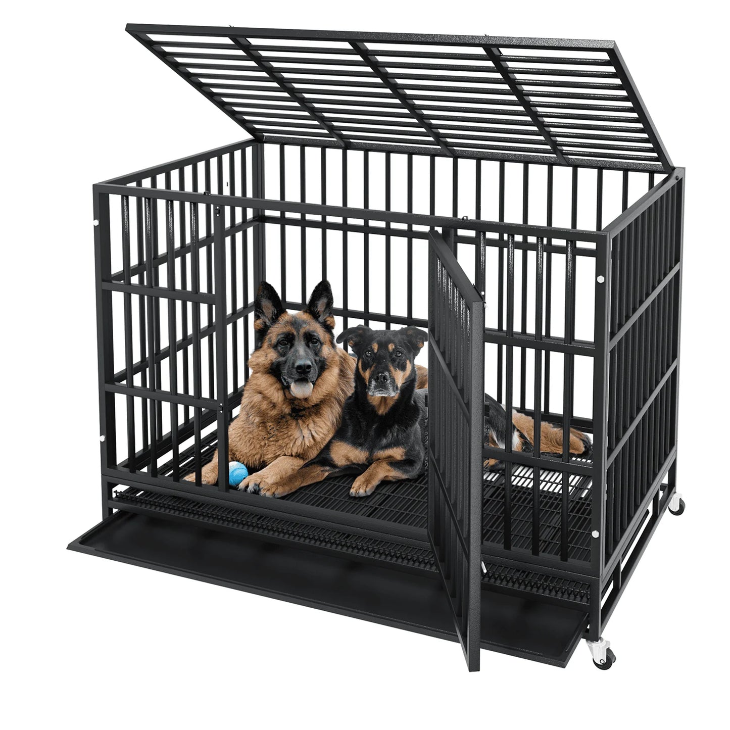 42 Inch Heavy Duty Dog Crate Cage with Wheels for Indoor, Large Dog Kennel with Removable Tray