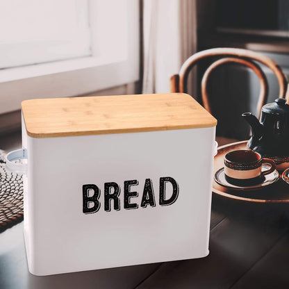 Bread Box, Retro Metal Cake Bin W/Bamboo Wooden Lid, Space Saving Bread Box Storage Container, Compact Tin Basket for Longer and Fresher Food, Rolls