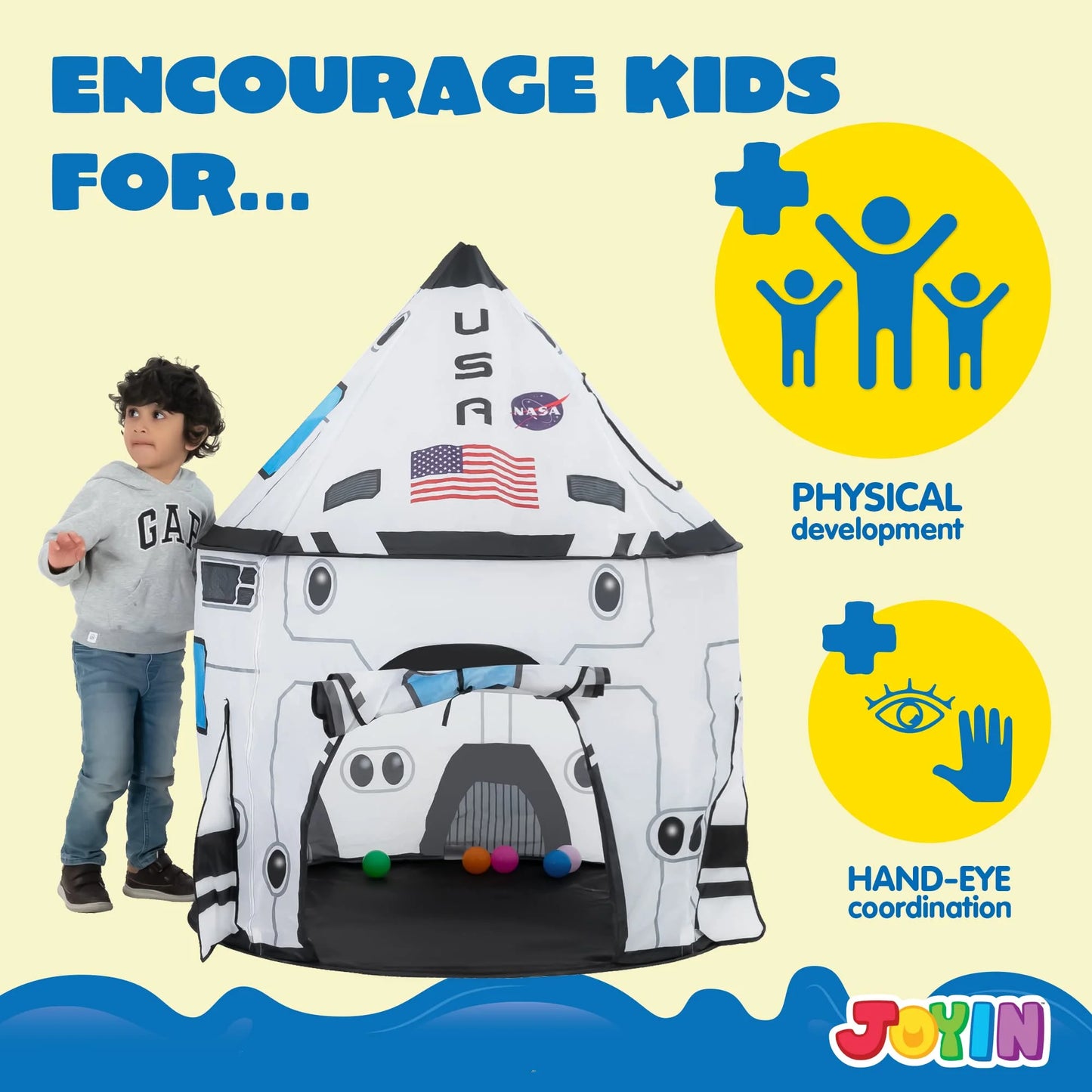 Rocket Ship Pop-Up Play Tent for Kids - Indoor and Outdoor Spaceship Playhouse Set