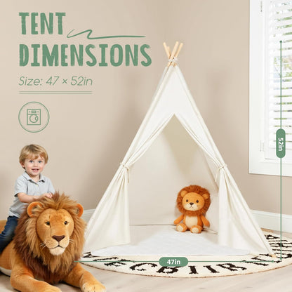Indoor Teepee Tent for Children - Washable Toddler Playhouse with Lights for Sleepovers - Foldable Gift for Boys and Girls