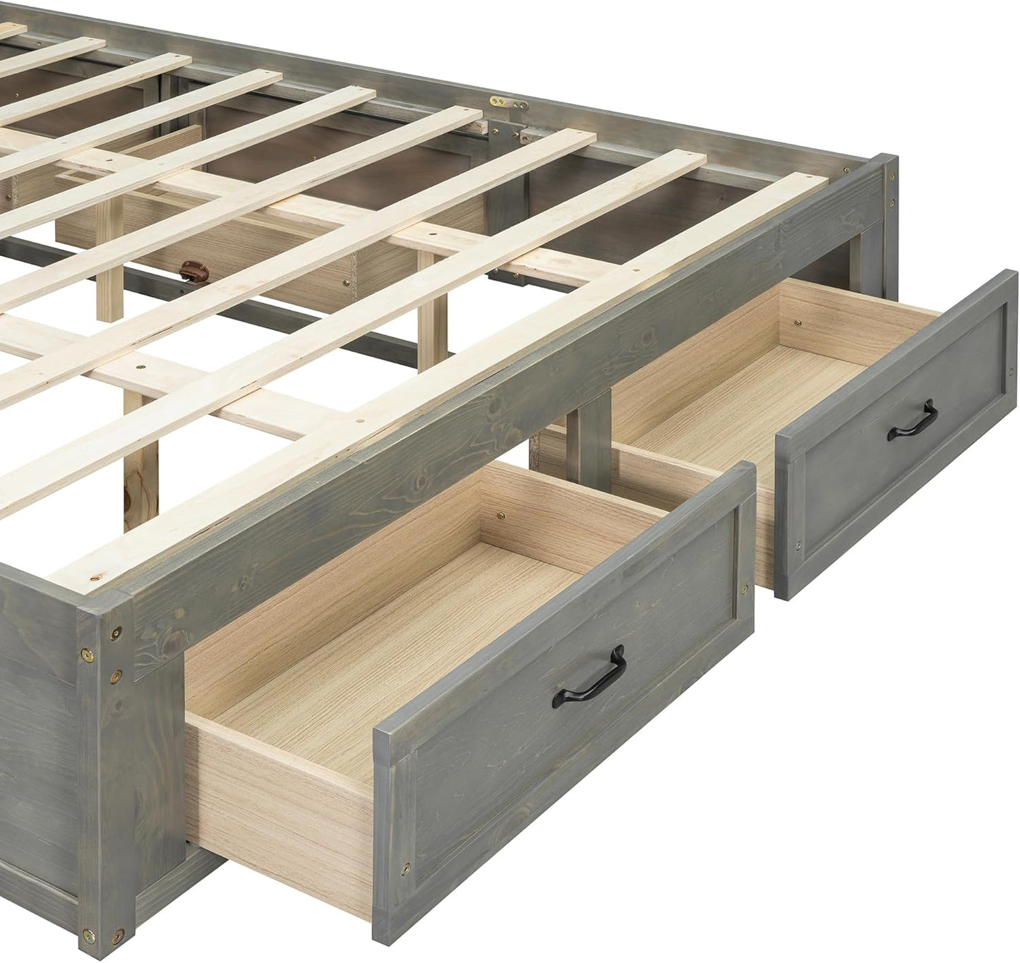 Queen Size Platform Bed, Wooden Queen Bed with 6 Storage Drawers, Antique Gray