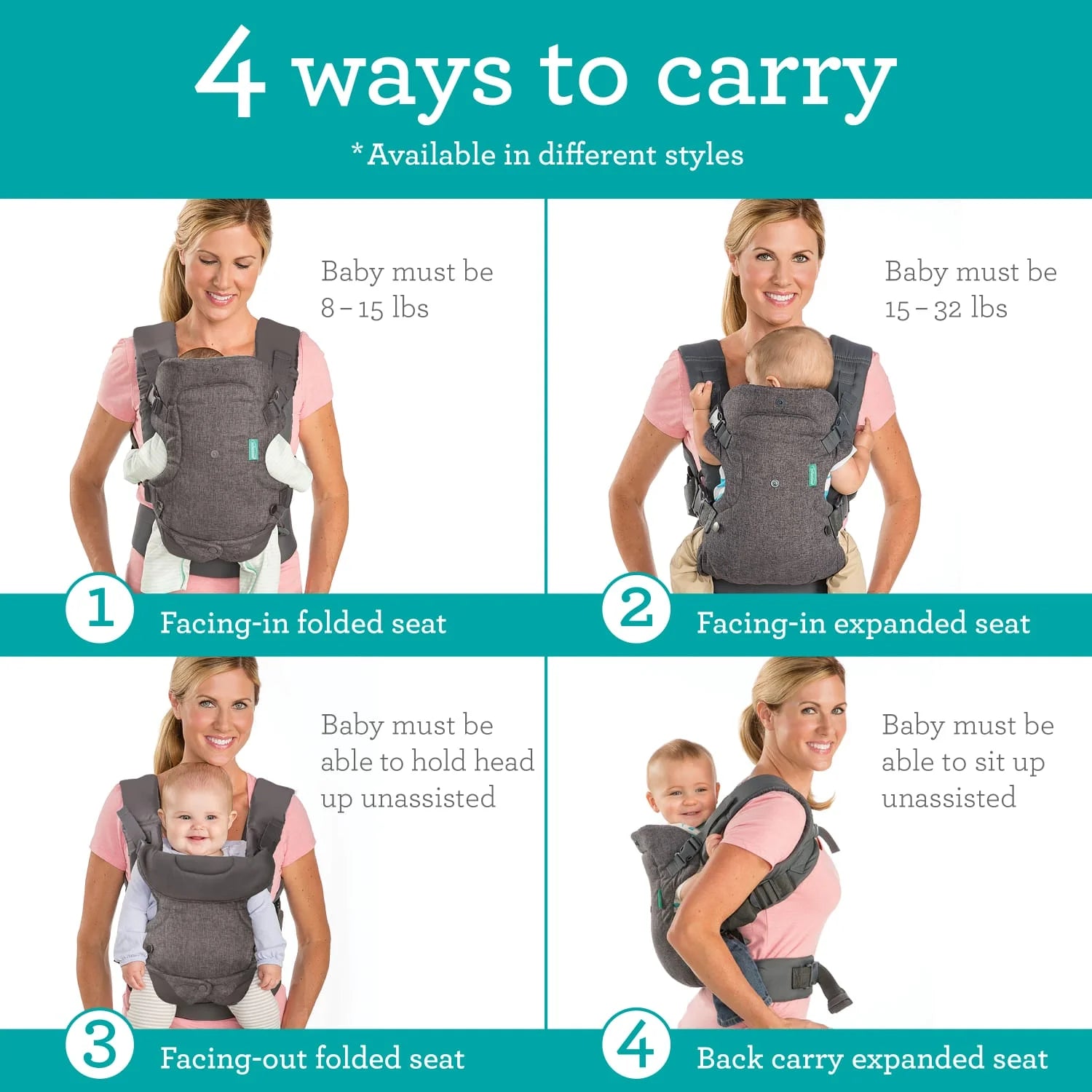 4-in-1 Convertible Baby Carrier - Unisex Multi-Position Design for Infants (0+ Months, 8-32 lbs) in Black and Gray Leopard Print