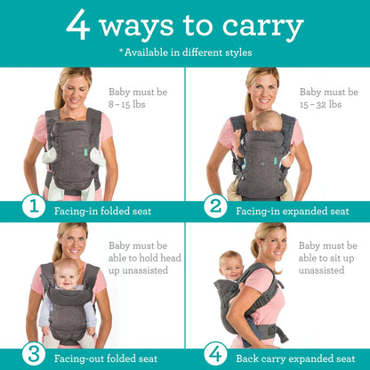 4-in-1 Convertible Baby Carrier - Unisex Multi-Position Design for Infants (0+ Months, 8-32 lbs) in Black and Gray Leopard Print
