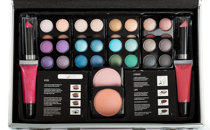 Makeup Kit Gift Set - 51 Piece - 32 Eye Shadows, 2 Blushes, 2 Lip Glosses, 2 Lipsticks, 2 Eye Liner Pencils, 1 Lip Liner Pencil, 1 Mascara - Case with Carrying Handle