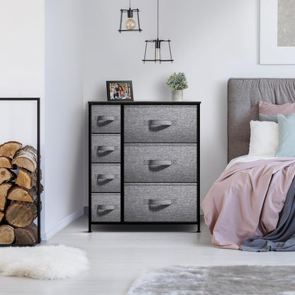 7-Drawer Dresser - Multi-Functional Chest Organizer with Steel Frame, Wooden Top, and Fabric Bins for Bedroom, Hallway, Closet, and Office Storage Solutions
