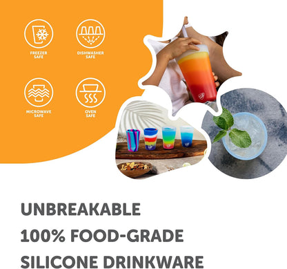 16Oz Silicone Pint Glass – Unbreakable Bpa-Free Reusable Silicone Drinking Cup – Flexible Dishwasher Microwave & Freezer Safe – Stemless Glass for Water Coffee Smoothies (Americana)