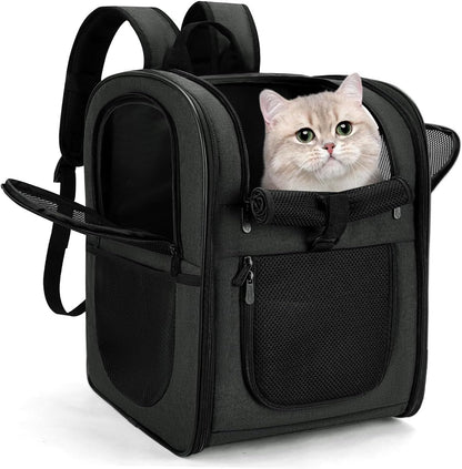 Dog & Cat Carrier Backpack for 4-18Lb Pets - Ventilated Safe Design with Padded Back Support, Breathable Mesh Pet Backpack for Hiking, Travel, Outdoor (Black)