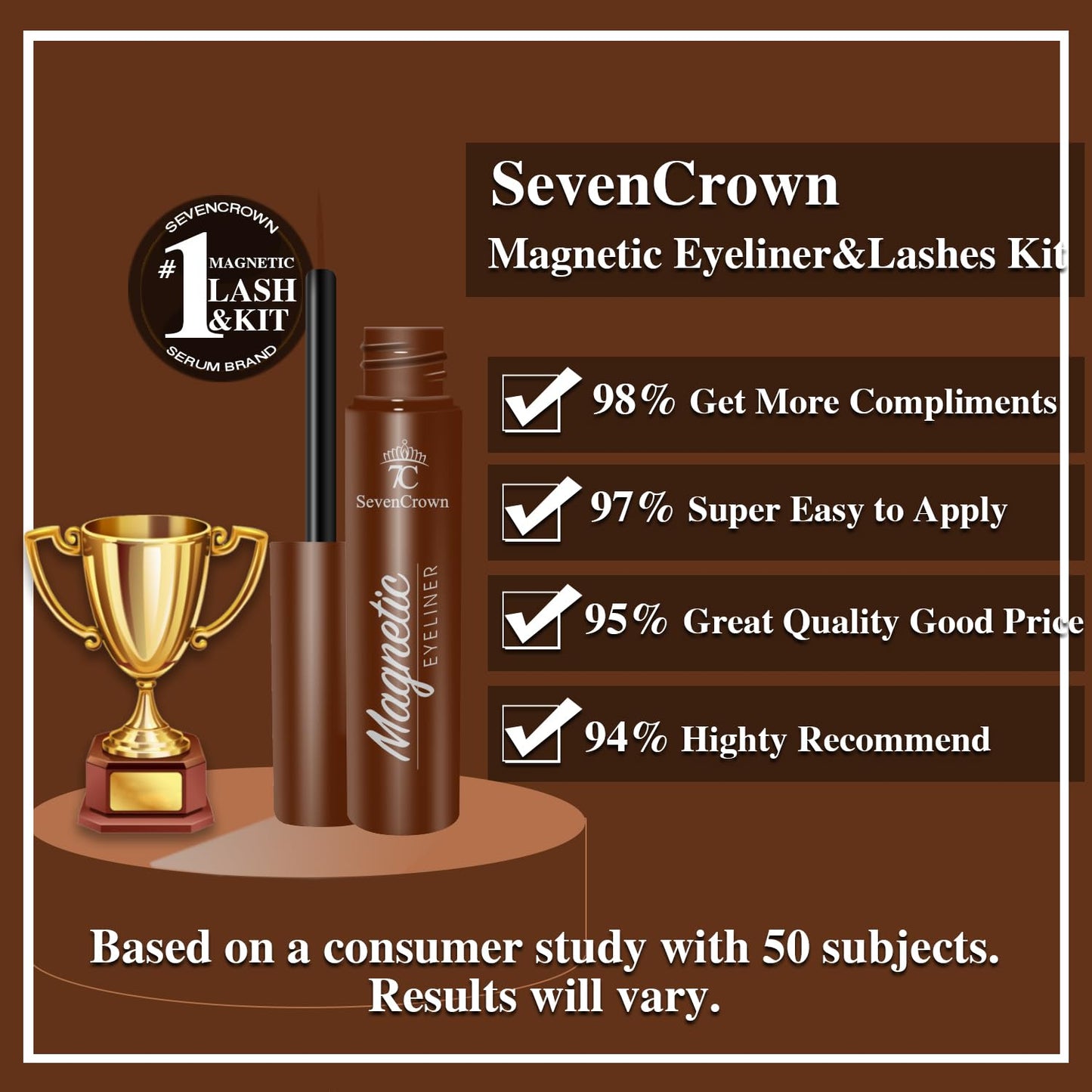 Magnetic Eyelashes Cat-Eye Full Volume Magnetic Lashes,Reusable Easy Fake Eye Lash, 2 Tuble Strongest Waterproof Liquid Liner Brown.Vegan & Cruelty Free（1 Black+1Brown)