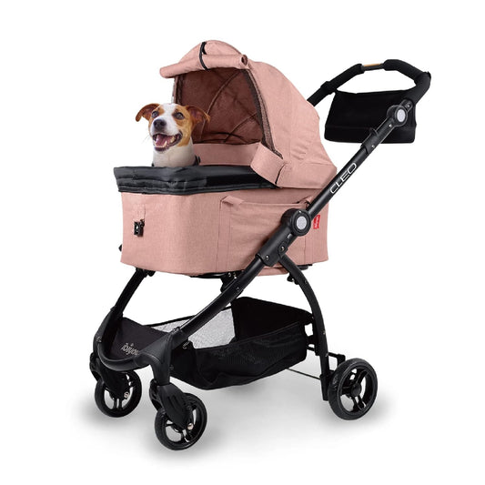 New Cleo 3-In-1 Travel System - Pet Stroller, Carrier, Bag for Small Dogs, Medium Dogs, Cats - Lightweight, 44 Lbs - Coral Pink