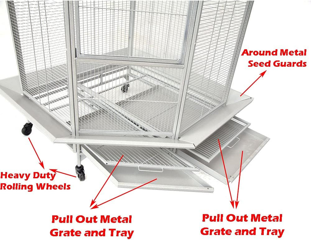 Extra Large Corner Flight Bird Rolling Cage for Cockatiel Aviary Canary Parakeet Budgies Parrot with Metal Seed Skirts