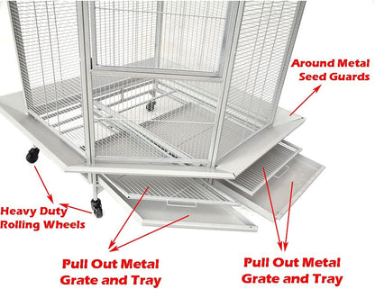 Extra Large Corner Flight Bird Rolling Cage for Cockatiel Aviary Canary Parakeet Budgies Parrot with Metal Seed Skirts