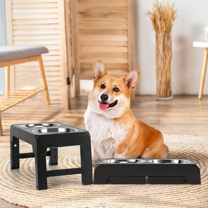 Elevated Adjustable Stainless Steel Dog Feeder with Food and Water Bowls