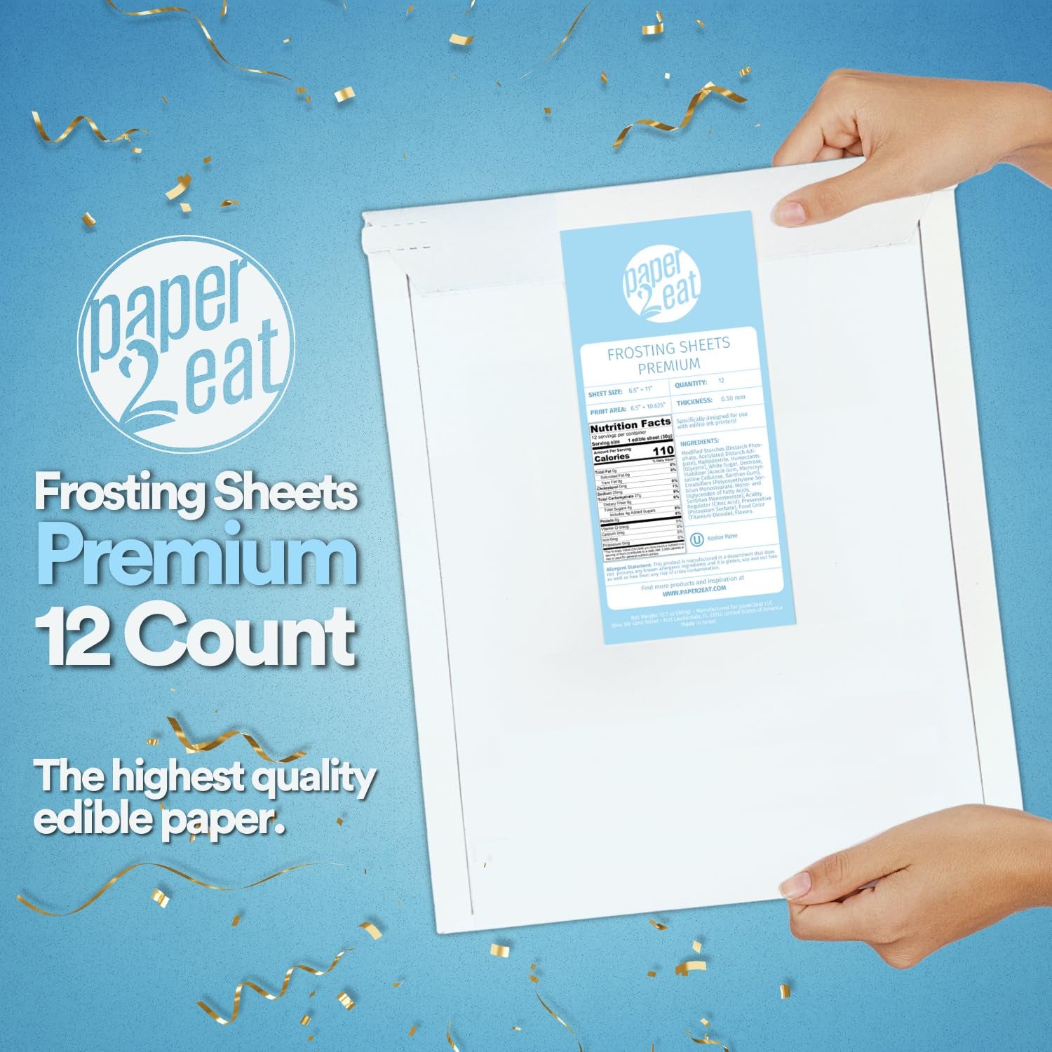 Frosting Sheets Premium 8.5” X 11” - 12 Count - White Edible Icing Sheets