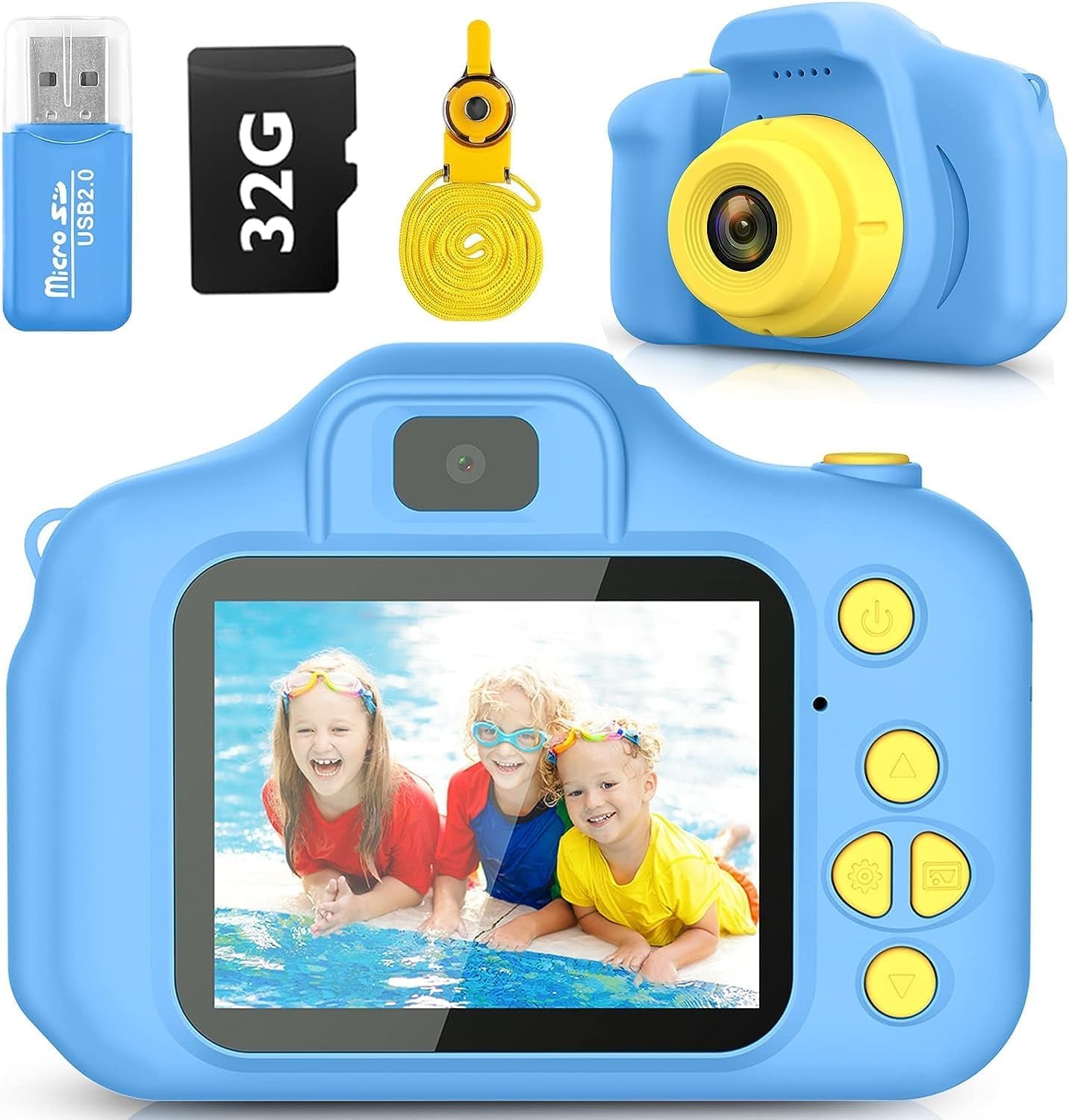 HD Digital Video Camera for Kids with 32GB SD Card - Ideal Christmas and Birthday Gift for Ages 3-9 (Blue)