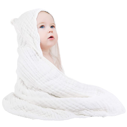Hooded Muslin Cotton Baby Towels for Newborns - Soft, Absorbent Bath Towel with Hood for Infants and Toddlers, Large 32x32 Inches, Essential for Newborn Care