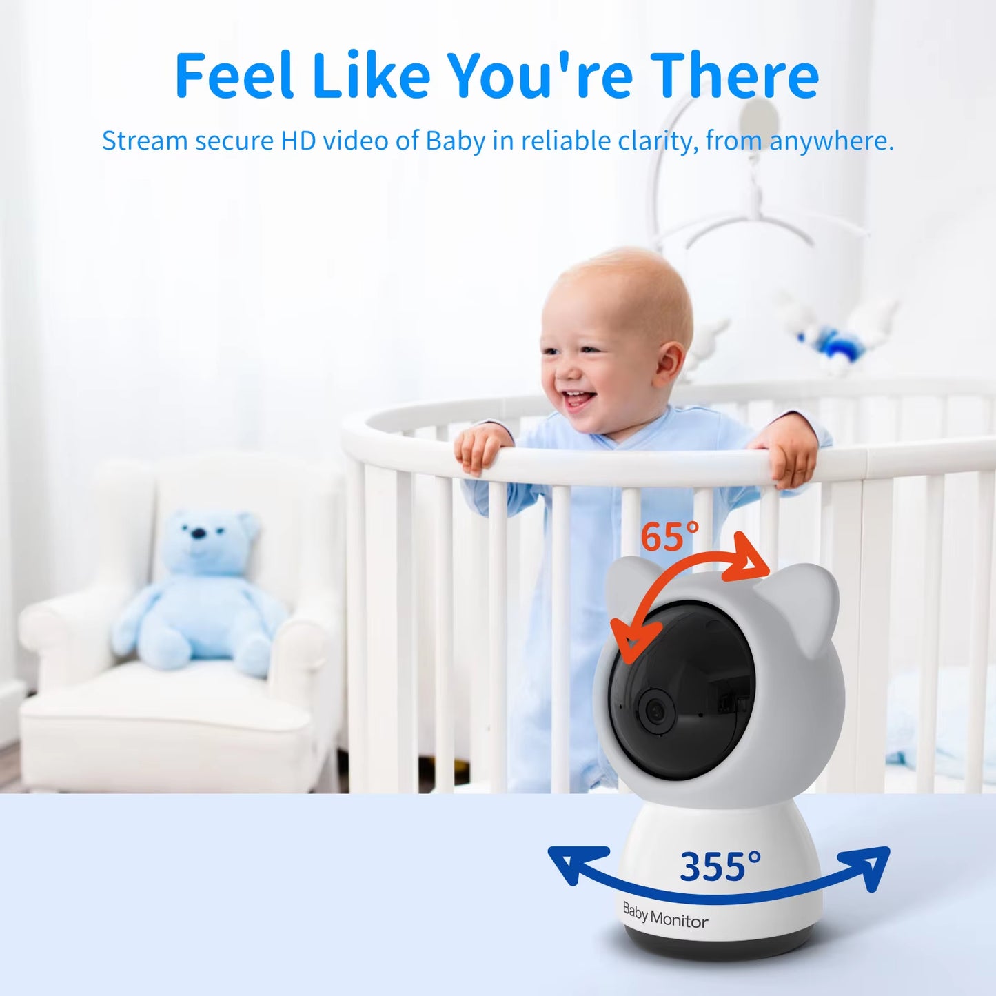 5-Inch 3MP Wireless Baby Monitor with Night Vision, Pan-Tilt-Zoom Functionality, Lullabies, and Environmental Sensors for Temperature and Humidity Monitoring