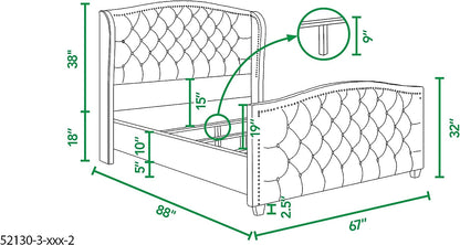 Marcella Queen Upholstered Shelter Headboard Bed Set in Olive Green Performance Velvet