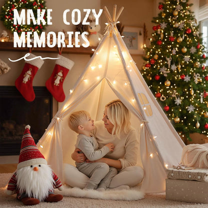 Indoor Teepee Tent for Children - Washable Toddler Playhouse with Lights for Sleepovers - Foldable Gift for Boys and Girls