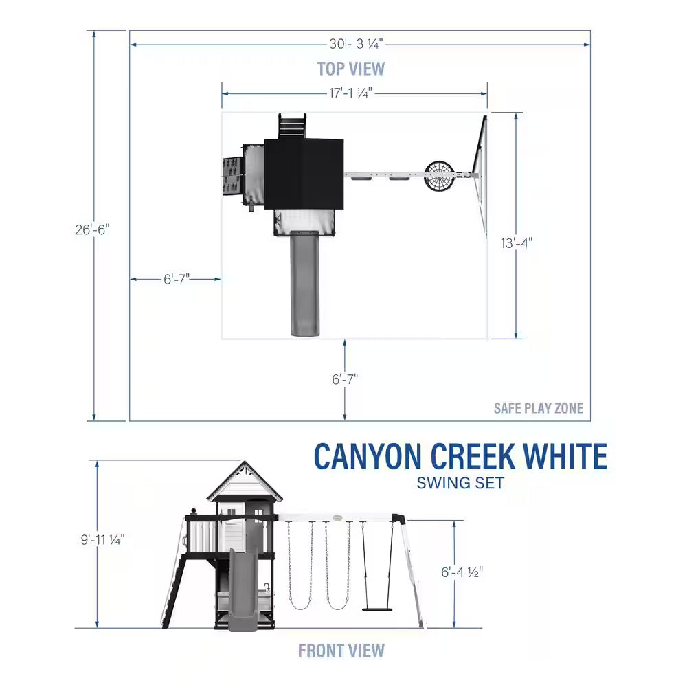 Canyon Creek White Outdoor Kid'S Playground Set W/ Rock Wall, Wave Slide, Web Swing, and Playset Kitchen