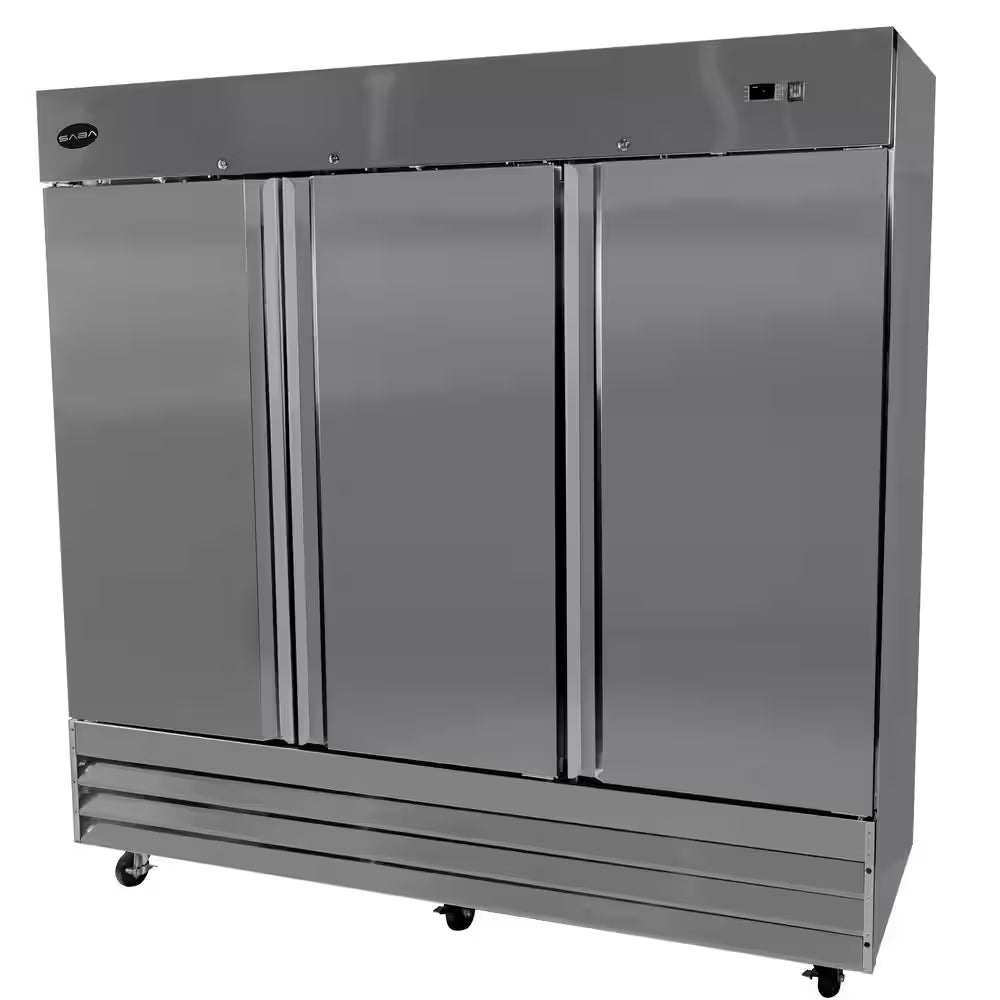 81-Inch Wide 72 Cubic Feet Three-Door Commercial Stainless Steel Reach-In Refrigerator