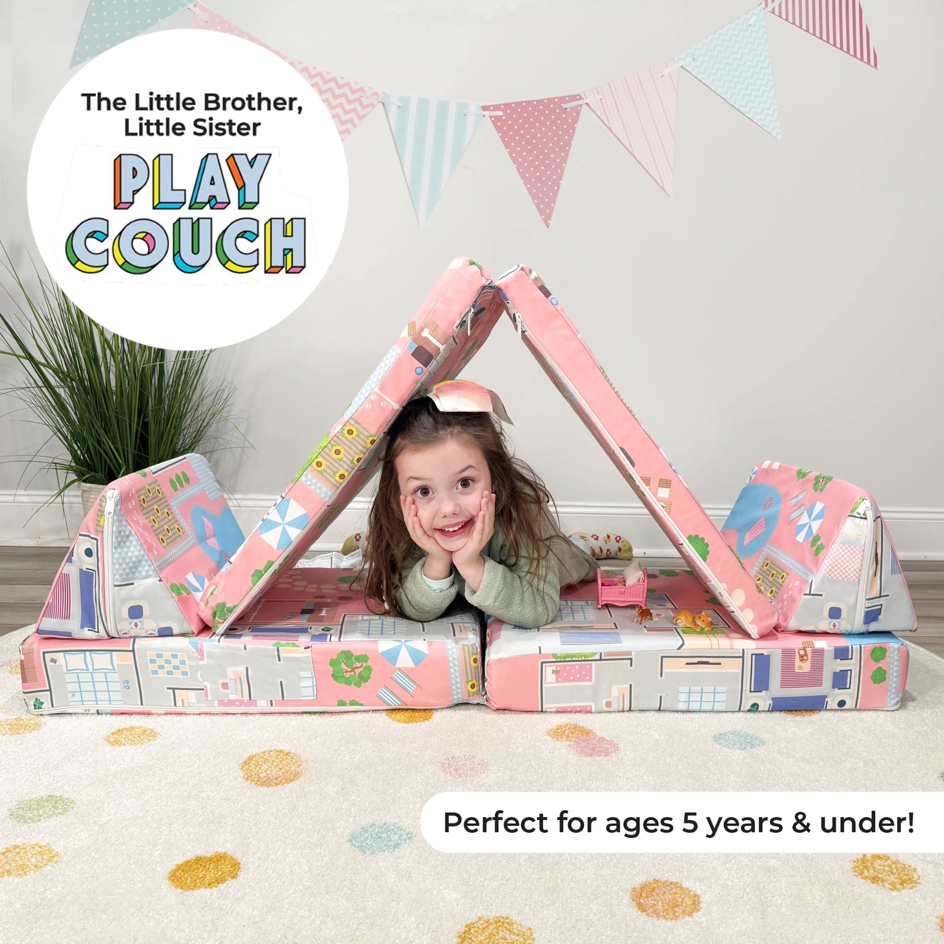 Children's Play Couch and Doll House Set for Toddlers and Young Siblings