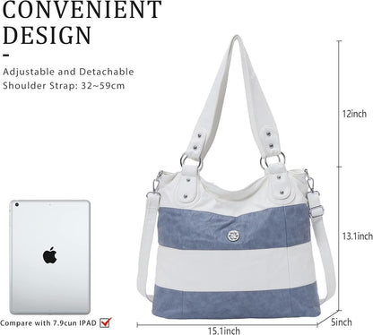 Multi-Color Striped Lattice Hobo Purse for Women - Crossbody Shoulder Tote Handbag