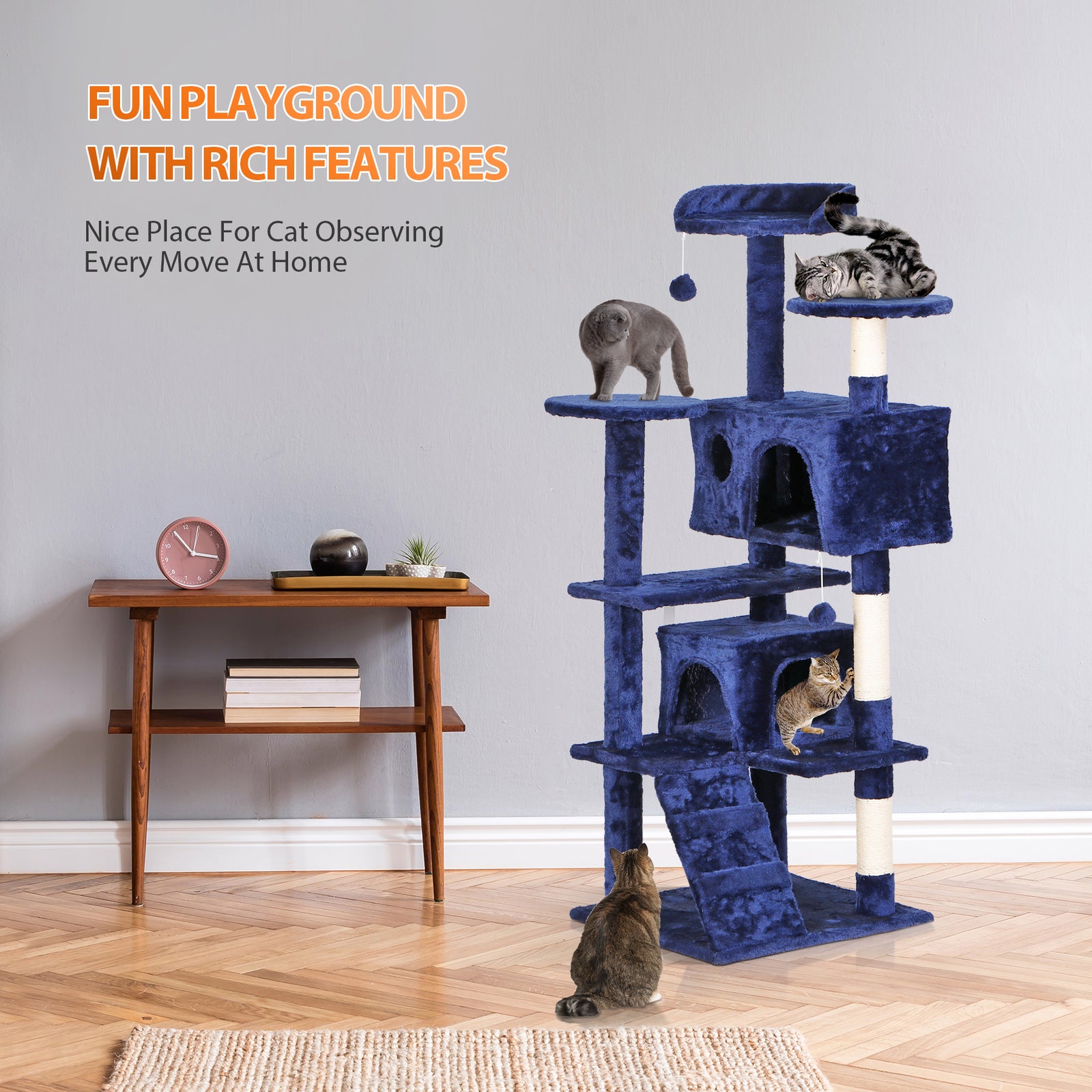 55-Inch Multi-Level Cat Tree Tower Activity Center with Condo - Available in 6 Colors