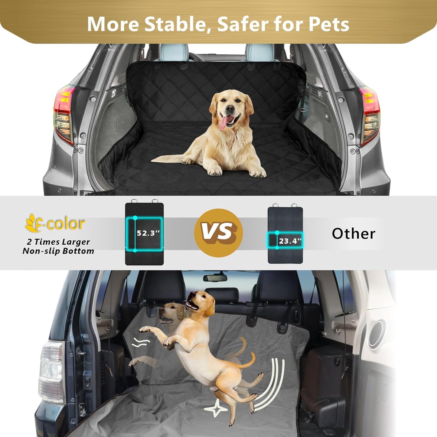 SUV Cargo Liner for Dogs, Heavy Duty Water Resistant Pet Cargo Cover Dog Seat Cover Mat for Mid-Size Suvs Sedans Vans with Bumper Flap Protector, Non-Slip, Standard Size Universal Fit, Black
