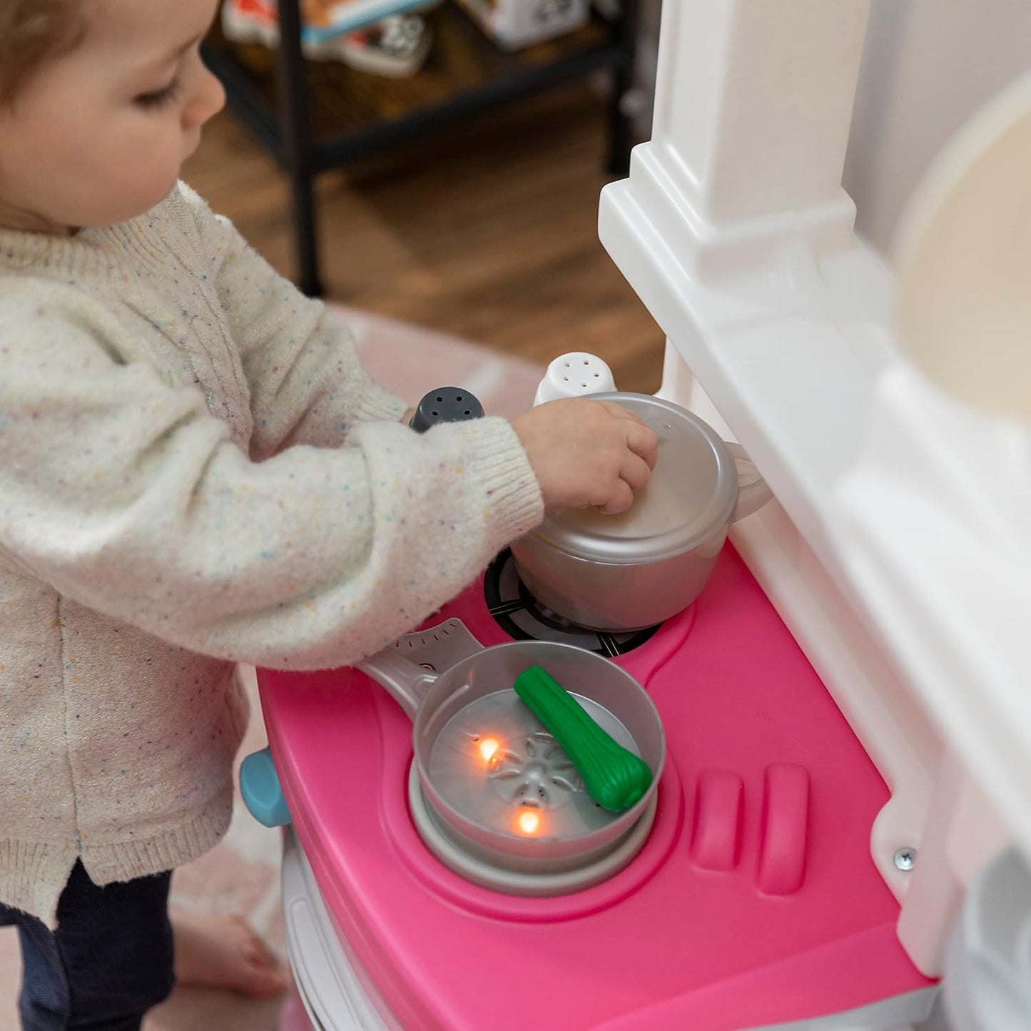 Kids Kitchen Playset with Interactive Lights and Sounds, Indoor/Outdoor Durable Plastic Kitchenette, 25-Piece Accessory Set, Ideal for Toddlers Aged 2 and Up, Pink
