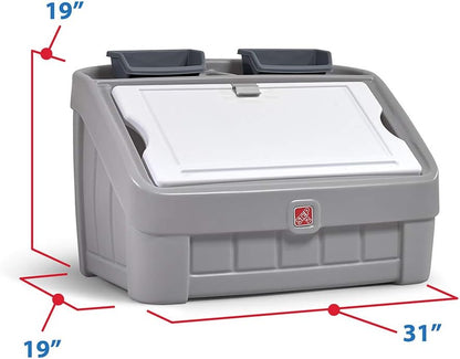 2-in-1 Toy Storage Bin and Art Easel, Durable Plastic Organizer for Toddlers 2+ Years, Gray