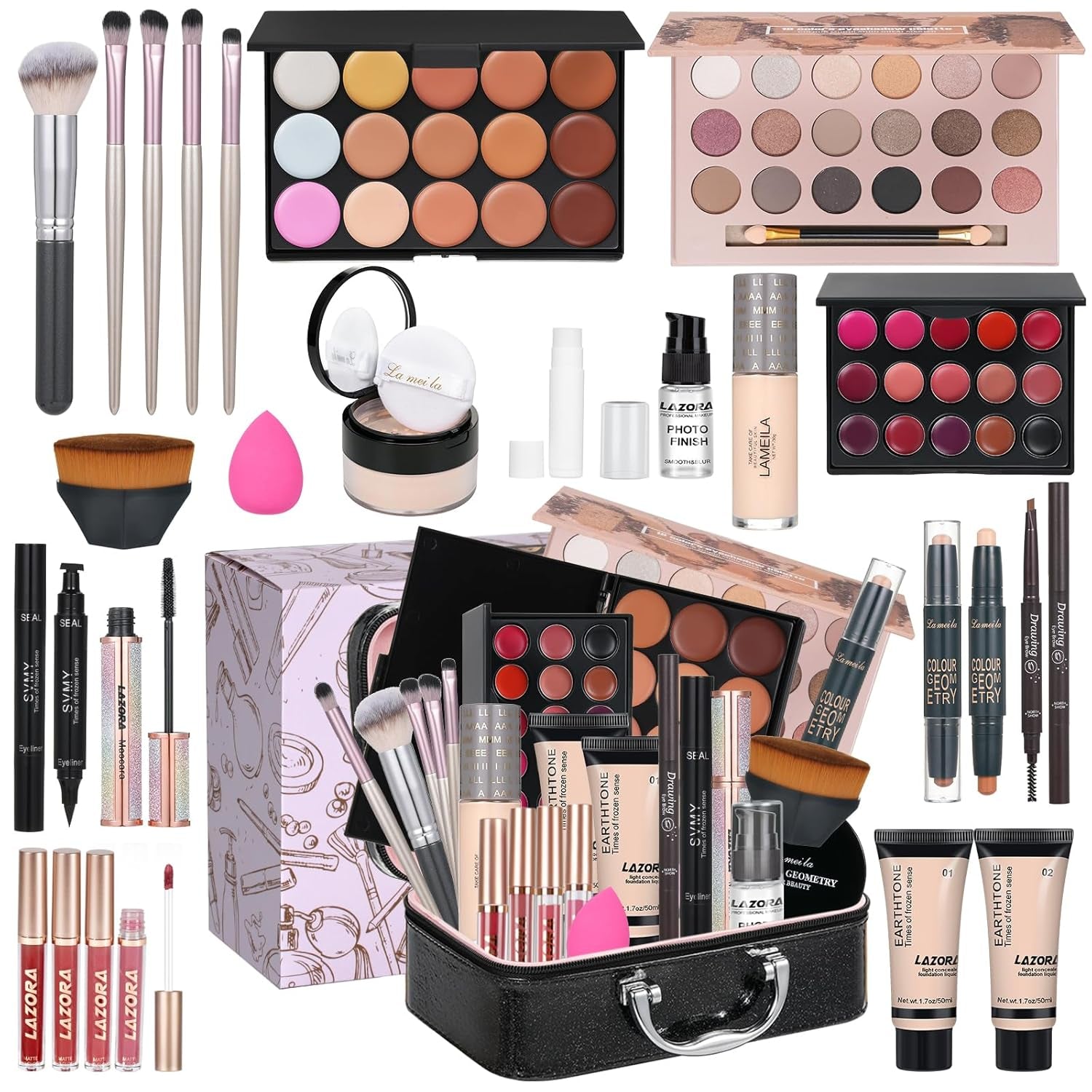 All in One Makeup Kit for Women Multi-Purpose Makeup Set - Eyeshadow Palette, Concealer Foundation Adult Professional and Beginner Portable Full Trunk Makeup Kits Women'S Full Kit