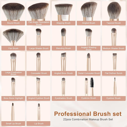 Makeup Brushes 22Pcs Makeup Brush Set Professional Premium Synthetic Foundation Contour Concealer Eyeshadow Make up Brushes with Case Makeup Remover Pads Makeup Puffs