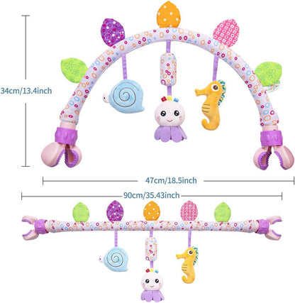 Travel Arch Bassinet Toy Bar for Infants - Versatile Hanging Activity Toys for Strollers, Cribs, and Prams in Purple