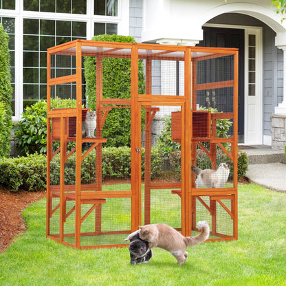Large Wooden Cat Enclosure Catio Cat Cage Outdoor Pet House Small Animal Hutch, Orange