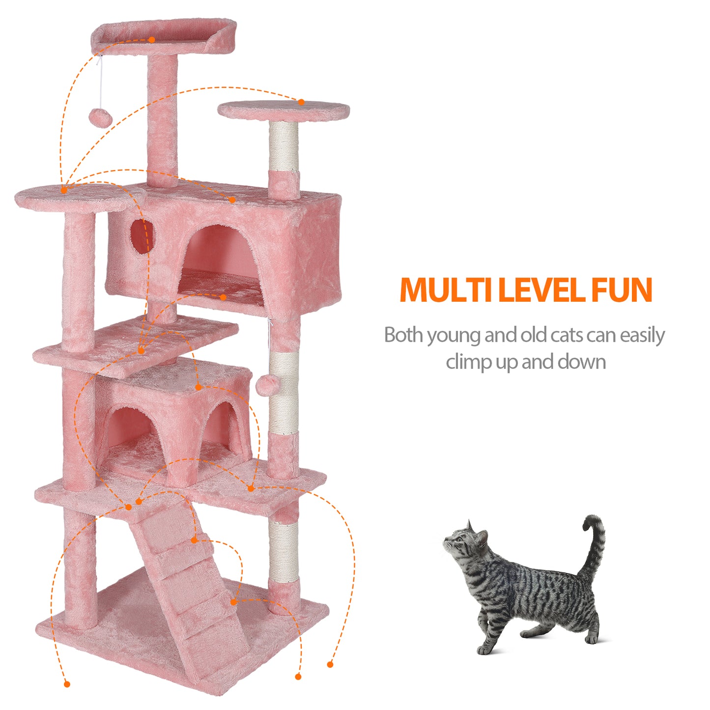 55-Inch Multi-Level Cat Tree Tower Activity Center with Condo - Available in 6 Colors