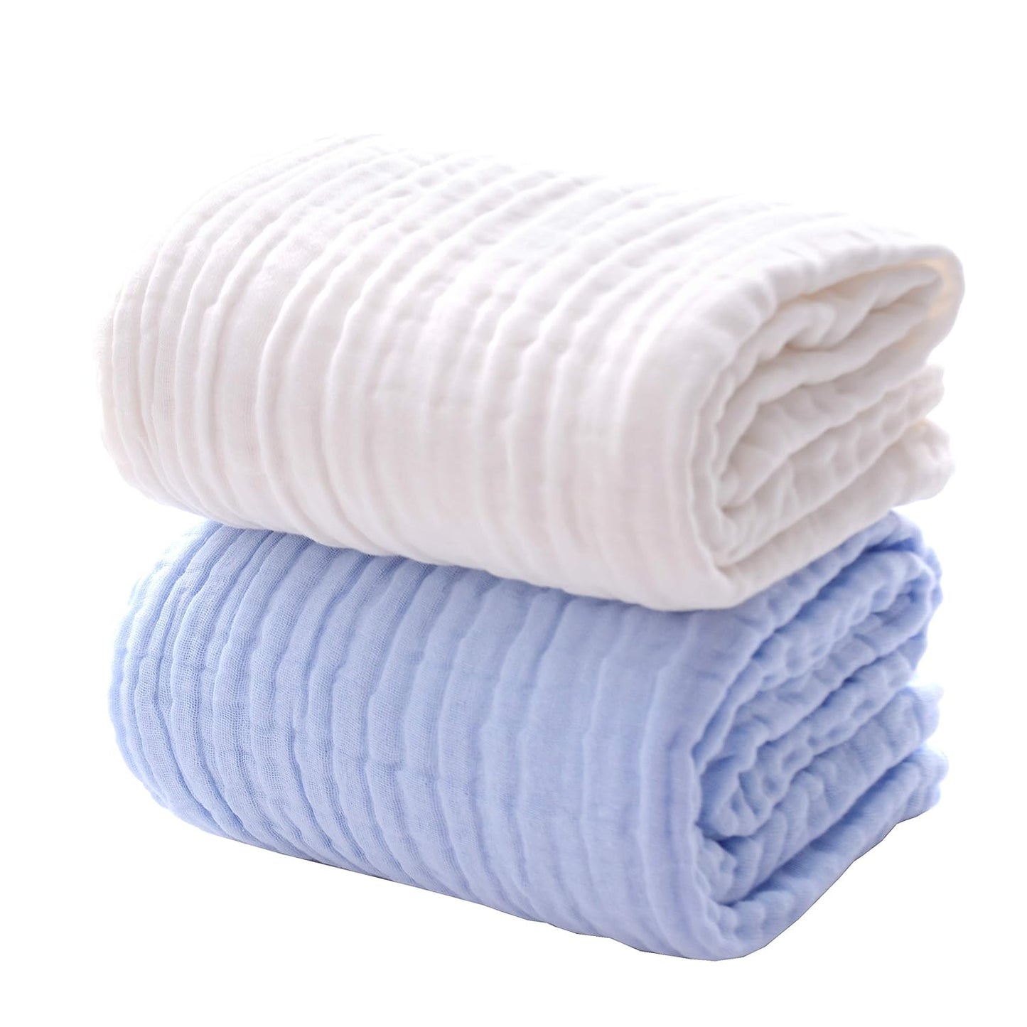 Premium Cotton Baby Bath Towels and Receiving Blankets - 2-Pack Swaddle Set for Newborns and Toddlers (White & Blue)