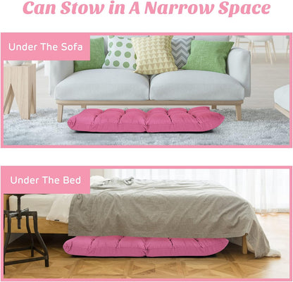 Adjustable 14-Position Gaming Sofa Chair with Cushioned Folding Recliner, High Resilience Sponge, Breathable Cotton and Linen Fabric, Removable Cover - Pink