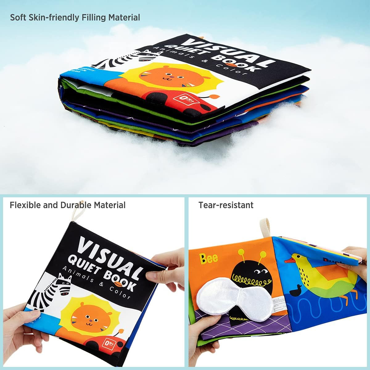 High Contrast Black & White Touch & Feel Crinkle Cloth Books for Infants and Toddlers - Early Educational Stimulation Toys for Boys and Girls, Featuring Animal Themes