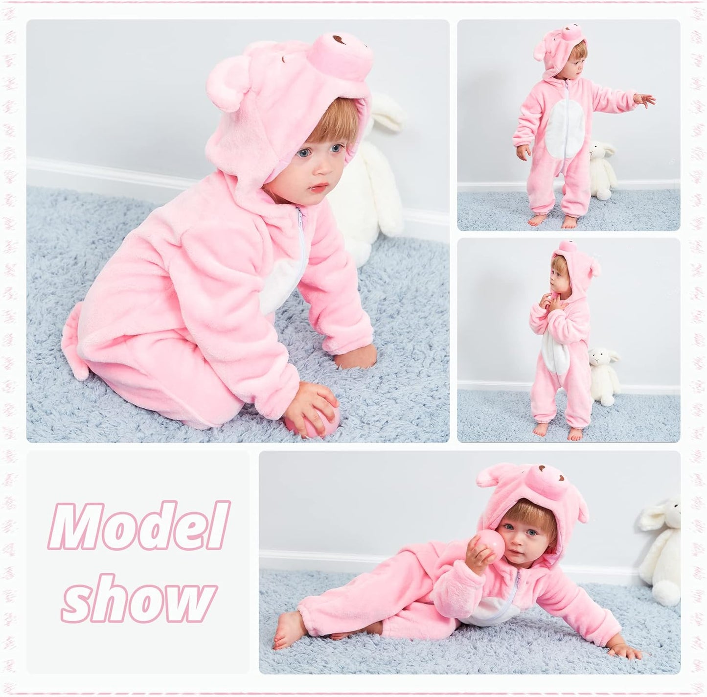 Unisex Baby Animal-Themed Flannel Hooded Romper for Winter and Autumn Cosplay