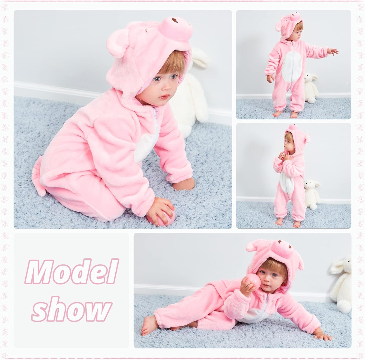 Unisex Baby Animal-Themed Flannel Hooded Romper for Winter and Autumn Cosplay