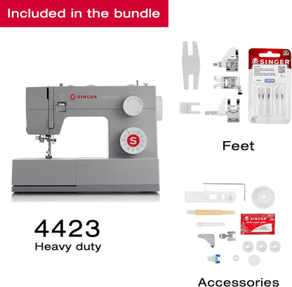 Heavy Duty 4423 High-Speed Sewing Machine with Accessory Kit | Powerful Motor with Enhanced Piercing Capability, 97 Stitch Options, Full Metal Frame, One-Step Buttonhole, and LED Lighting