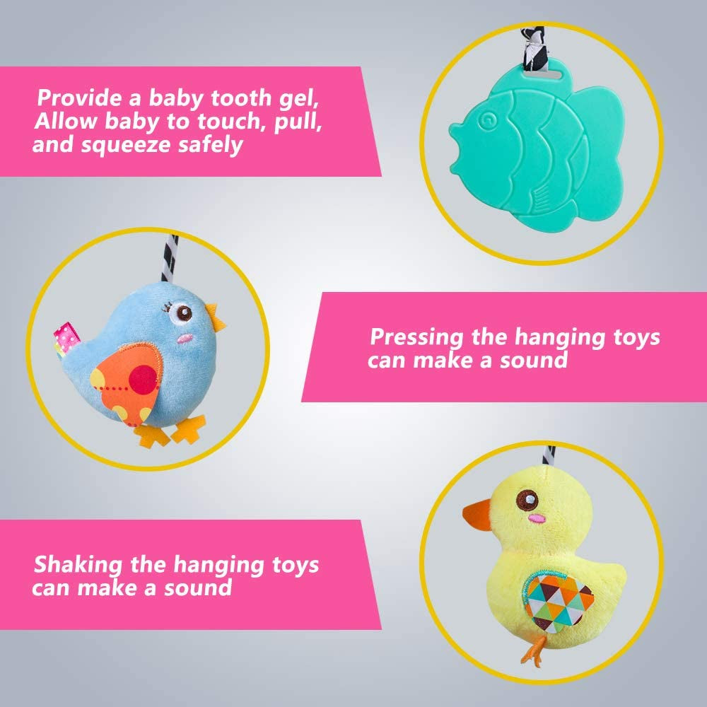 Baby Car Seat Activity Spiral Toys, Plush Crib Accessories with Squeaker for Boys and Girls (Duck Design)
